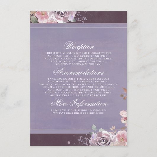 Carte D'accompagnement Plum Lilac et Mauve Mariage Information Invité (Devant)