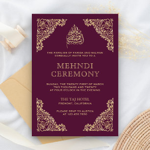 Carte D'accompagnement Plum orné floral et or musulman musulman Mehndi