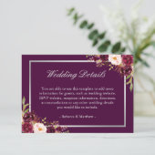 Carte D'accompagnement Plum Purple Floral Silver Grey Détails Mariage (Debout devant)