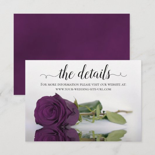 Carte D'accompagnement Plum Purple Rose Élégant Mariage Détails Site Web (Devant / Derrière)