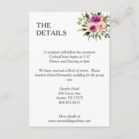 Carte D'accompagnement Plum rose et noir d'espere florale moderne (Devant)