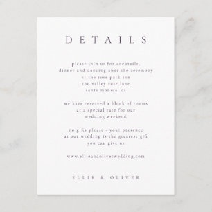 Carte D'accompagnement Plum violet élégant Boho Détails I Mariage Moderne