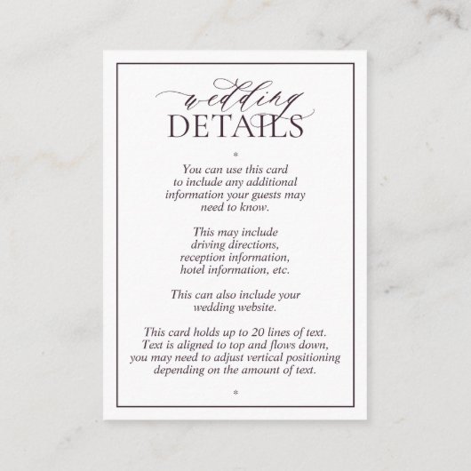 Carte D'accompagnement Plum violet poitrine feutrée Monogramme Détails du (Dos)