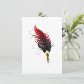 Carte D'accompagnement Plume rouge avec pointe en or (Debout devant)