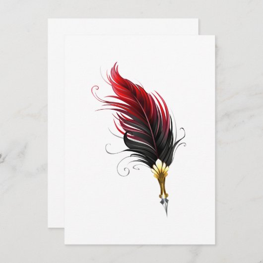 Carte D'accompagnement Plume rouge avec pointe en or (Devant / Derrière)