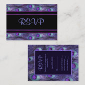 Carte D'accompagnement Plumes de paon violet - RSVP (Devant / Derrière)