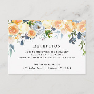 Carte D'accompagnement Pocher corail bleu floral aquarelle réception