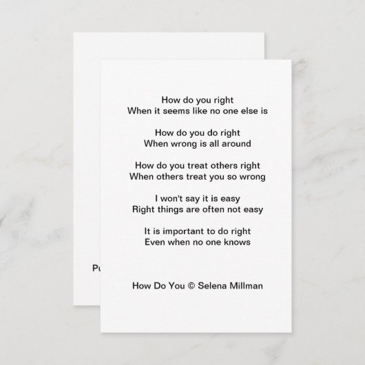 Carte D'accompagnement Poème "Comment fais-tu" (Devant / Derrière)