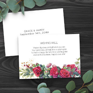 Carte D'accompagnement Poème du puits de souhaits Mariage Rose Rouge