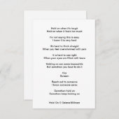Carte D'accompagnement Poème "Hold On" (Devant / Derrière)