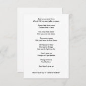 Carte D'accompagnement Poème "N'abandonnez pas" (Devant / Derrière)