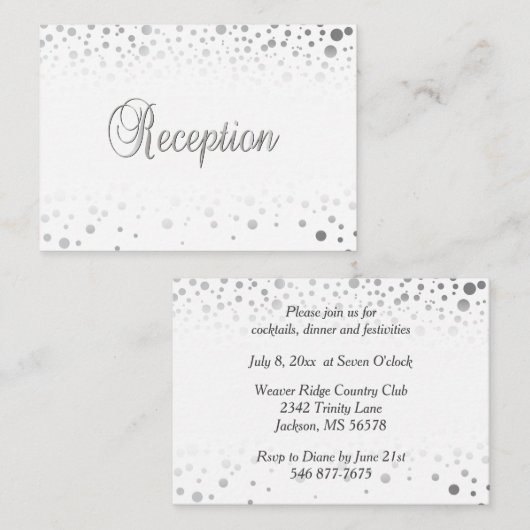 Carte D'accompagnement Points Confetti Argent Élégants | Arrière - plan b (Devant / Derrière)