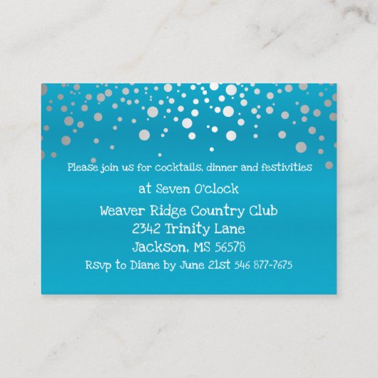 Carte D'accompagnement Points Confetti bleu et argent turquoise - Récepti (Dos)