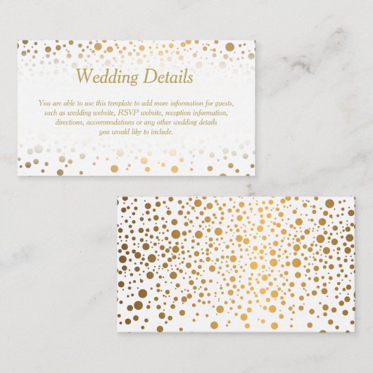 Carte D'accompagnement Points Confetti Or Design - Détails Mariage (Devant / Derrière)