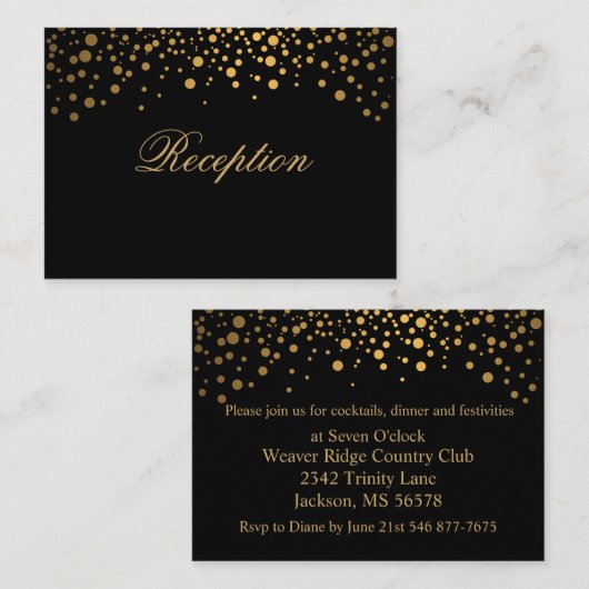 Carte D'accompagnement Points Confetti Or Design sur Noir (Devant / Derrière)