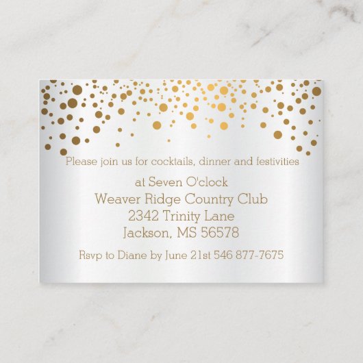 Carte D'accompagnement Points Confetti Or Stylish sur Satin Blanc (Dos)