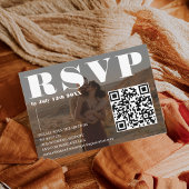 Carte D'accompagnement Police en gras mariage rsvp Qr code 2 photos noir