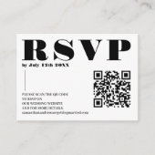 Carte D'accompagnement Police en gras mariage rsvp Qr code noir en blanc (Devant)