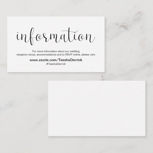 Carte D'accompagnement Police minimale, Noir, Informations sur le Mariage (Devant / Derrière)