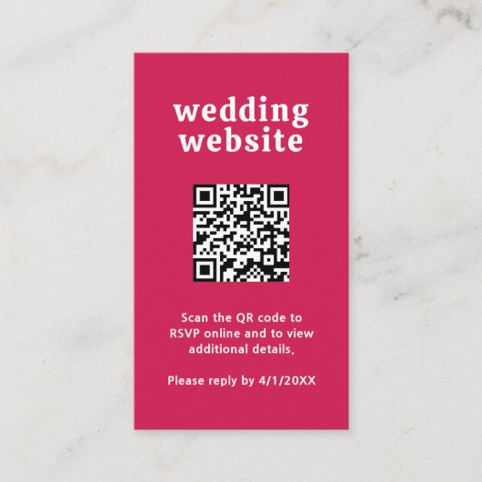Carte D'accompagnement Police rétro Hot rose QR Code moderne Mariage (Devant)
