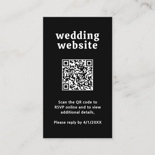 Carte D'accompagnement Police rétro noir QR Code moderne Mariage (Devant)
