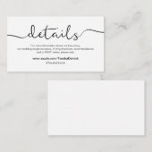 Carte D'accompagnement Police rustique noire moderne, Détails du Mariage, (Devant / Derrière)