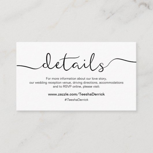 Carte D'accompagnement Police rustique noire moderne, Détails du Mariage, (Devant)
