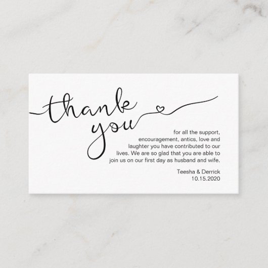Carte D'accompagnement Police rustique noire moderne, Merci Mariage (Devant)