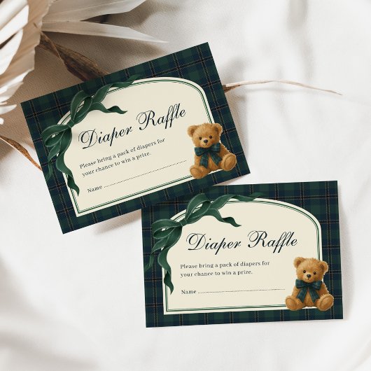 Carte D'accompagnement Polo Teddy Bear Green Bow Plaid Diaper Raffle