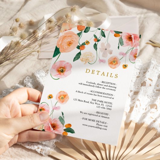 Carte D'accompagnement Poppies Fleurs Détails du Mariage Boîtier