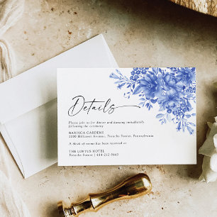 Carte D'accompagnement Porcelaine Bleue Floral Détails du Mariage