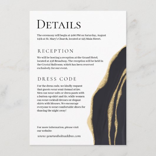 Carte D'accompagnement Porte noire de luxe avec or (Devant)