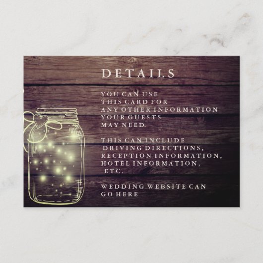 Carte D'accompagnement Pot en verre en bois rustique pour réception champ (Devant)