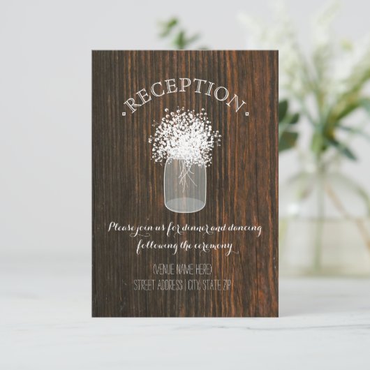 Carte D'accompagnement Pot Mason de Gypsophile Réception Inspirée du Bois (Debout devant)