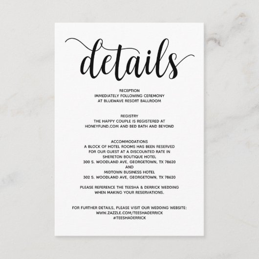 Carte d'accompagnement pour les détails de mariage (Devant)