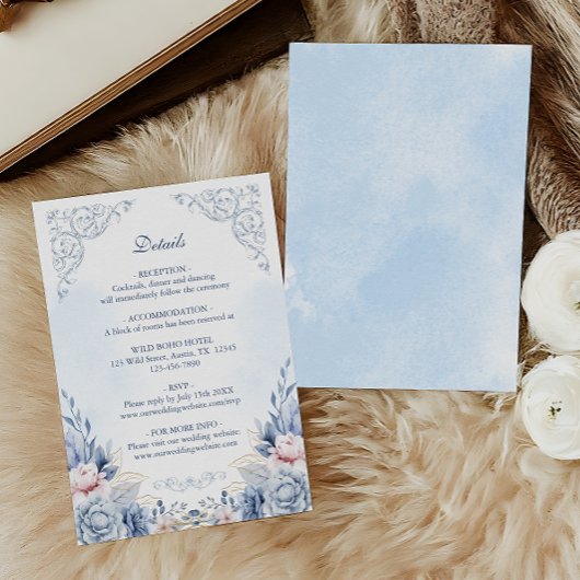 Carte D'accompagnement Powder Blue Floral Wedding Details