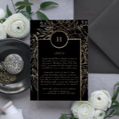 Carte D'accompagnement Premium Elegant Noir Monogramme Mariage Wreath