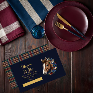 Carte D'accompagnement Préppy Foal équestre Floral Blue Diaper Raffle