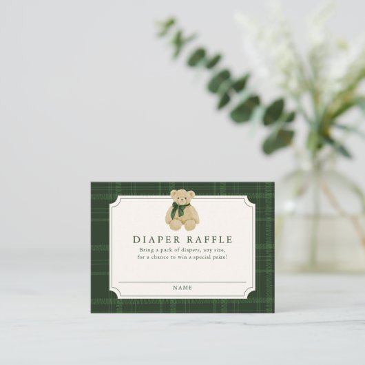 Carte D'accompagnement Preppy Green Plaid Teddy Bear Diaper Raffle (Debout devant)