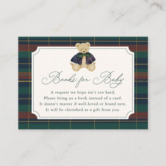 Carte D'accompagnement Preppy Plaid Teddy Bear Book Request (Devant)