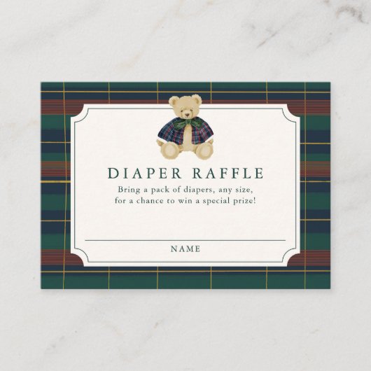 Carte D'accompagnement Preppy Plaid Teddy Bear Diaper Raffle (Devant)
