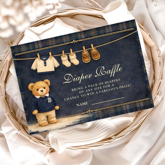 Carte D'accompagnement Preppy Plaid Teddy Bear Diapper Raffle