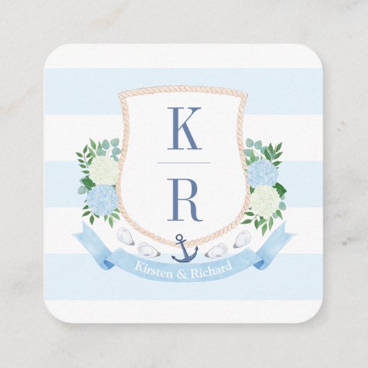 Carte D'accompagnement Préppy QR Code Monogramme côtier Mariage RSVP (Dos)