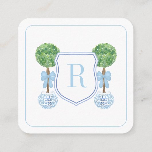 Carte D'accompagnement Preppy QR Code Monogramme Topiary Registry ou RSVP (Dos)