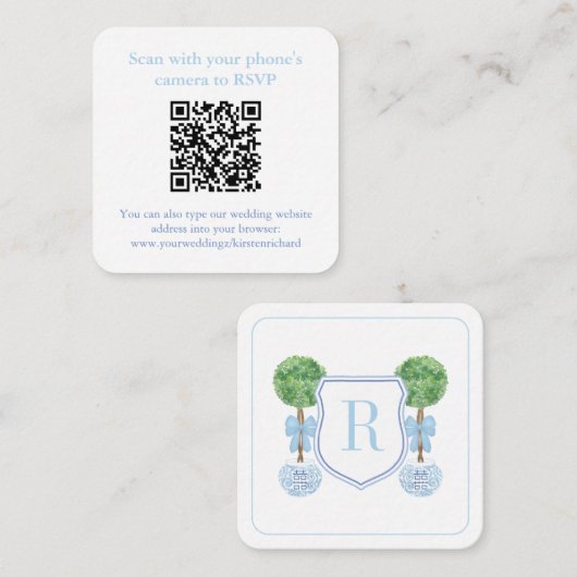 Carte D'accompagnement Preppy QR Code Monogramme Topiary Registry ou RSVP (Devant / Derrière)