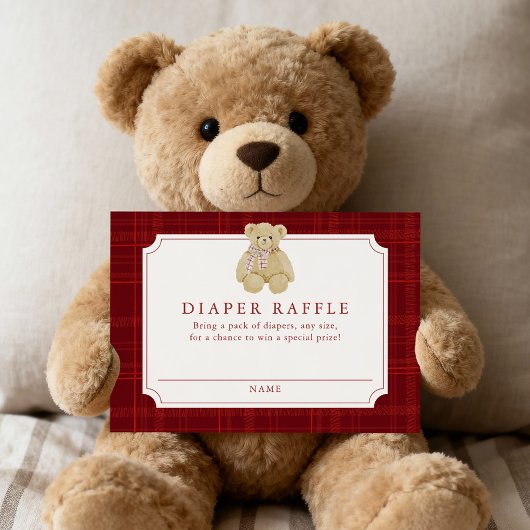 Carte D'accompagnement Preppy Red Plaid Teddy Bear Diaper Raffle