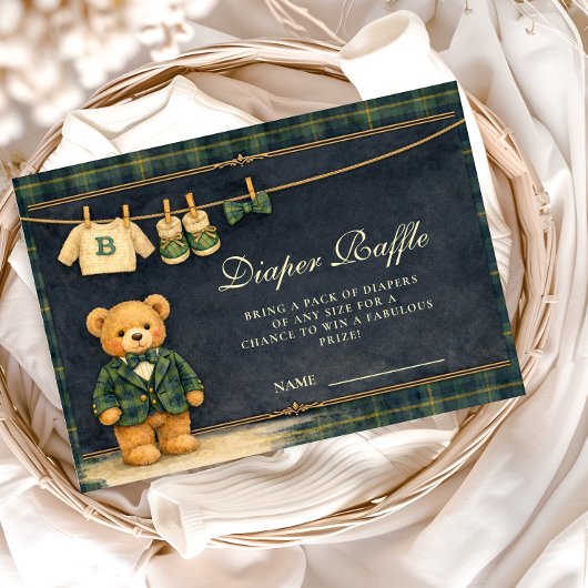 Carte D'accompagnement Preppy Teddy Bear Plaid Diapper Raffle