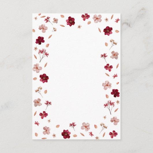 Carte D'accompagnement Pressé rose rouge et crème, Mariage floral Détails (Dos)