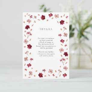 Carte D'accompagnement Pressé rose rouge et crème, Mariage floral Détails