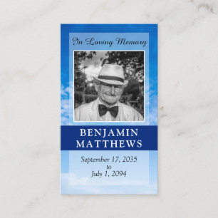 Carte D'accompagnement Prière funéraire moderne personnalisée Poème Ciel 